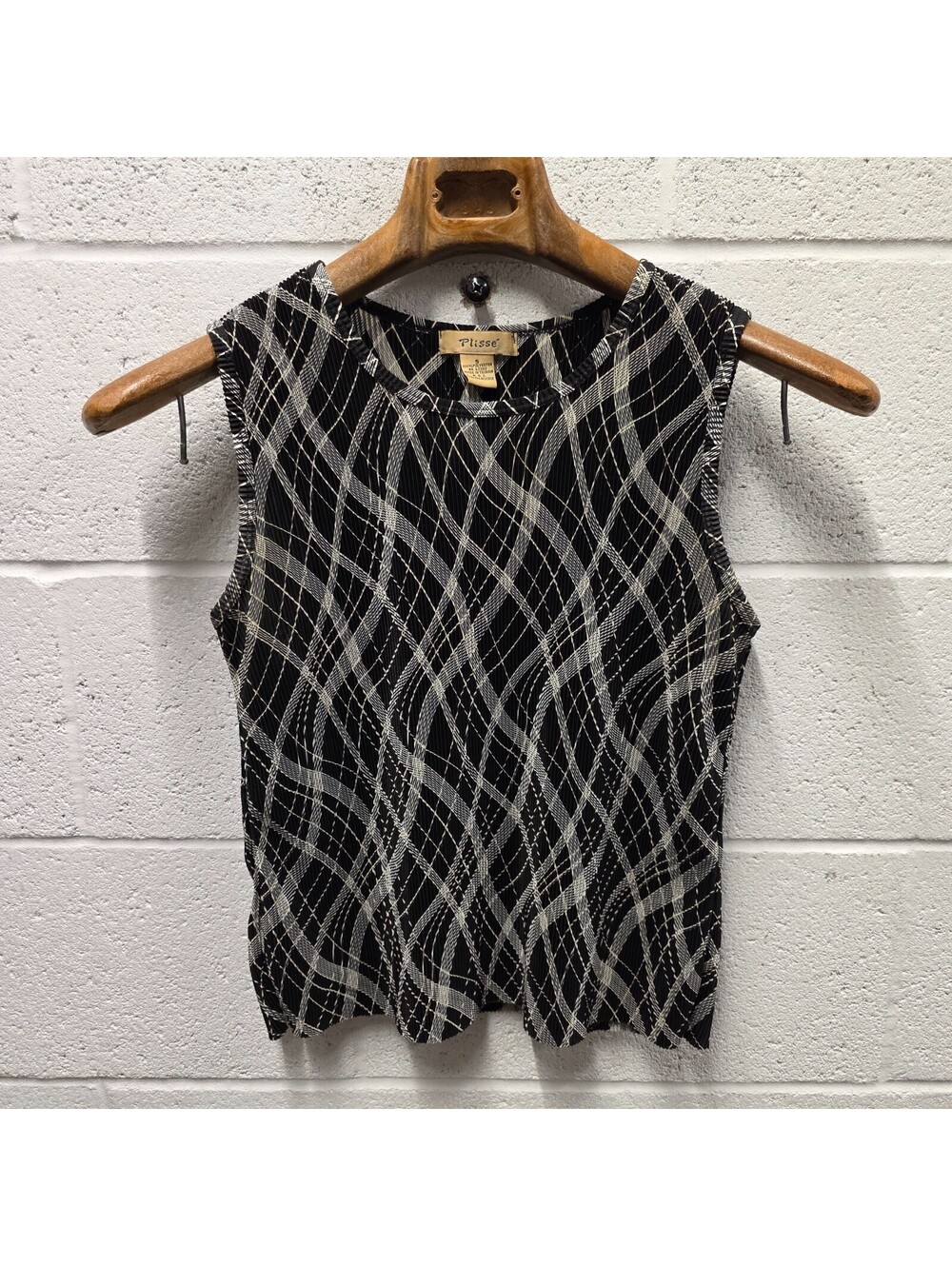 Vtg Plisse Abstract Brushstrokes Pleated Tank Top Multi Sz S Y2K Fairy 16x21